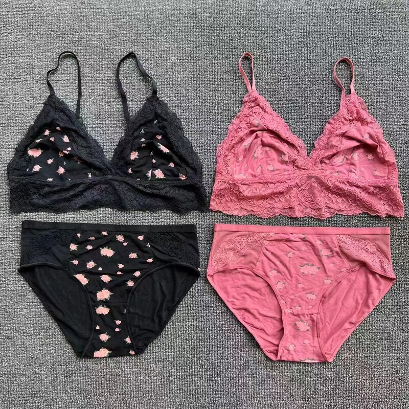 Lightweight French Bra Set Sexy Lace No Chest Pad Thin Cup Briefs Cotton Crotch Breathable Comfortable Underwear Batch