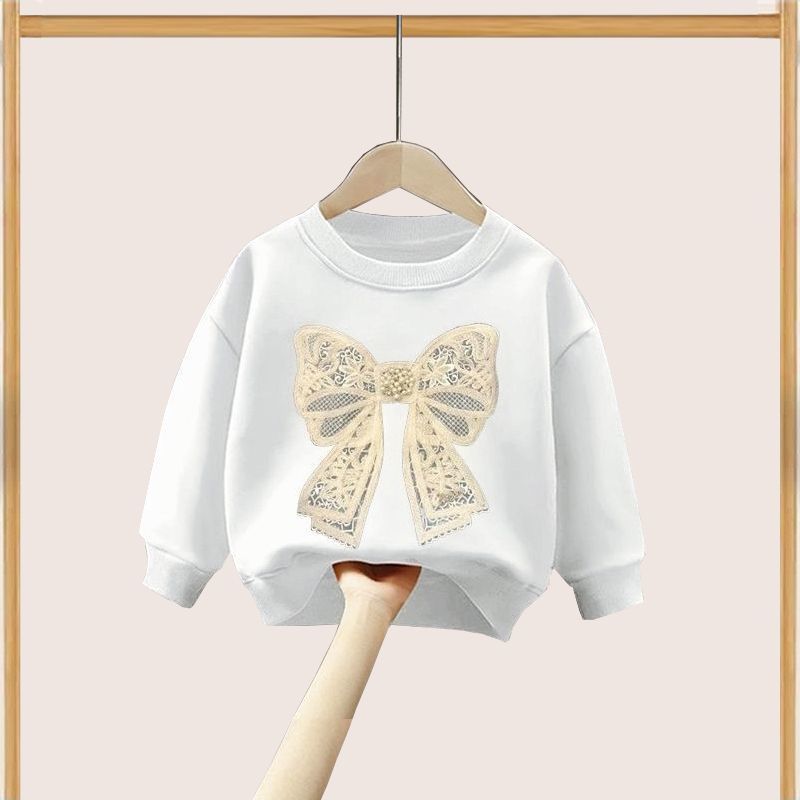 레이스 매듭 화이트 스웨트셔츠