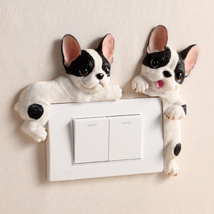 Cute Dog French Bulldog Switch Decorative Wall Sticker Protective Cover Modern Simple Resin Animal 3D Socket Sticker Creative