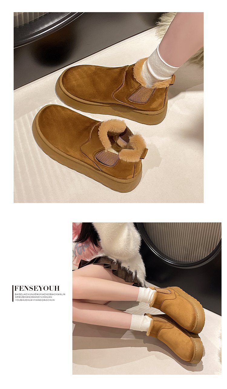 Women's platform snow boots in cotton shoes with wool round toe cotton boots_voghion.com