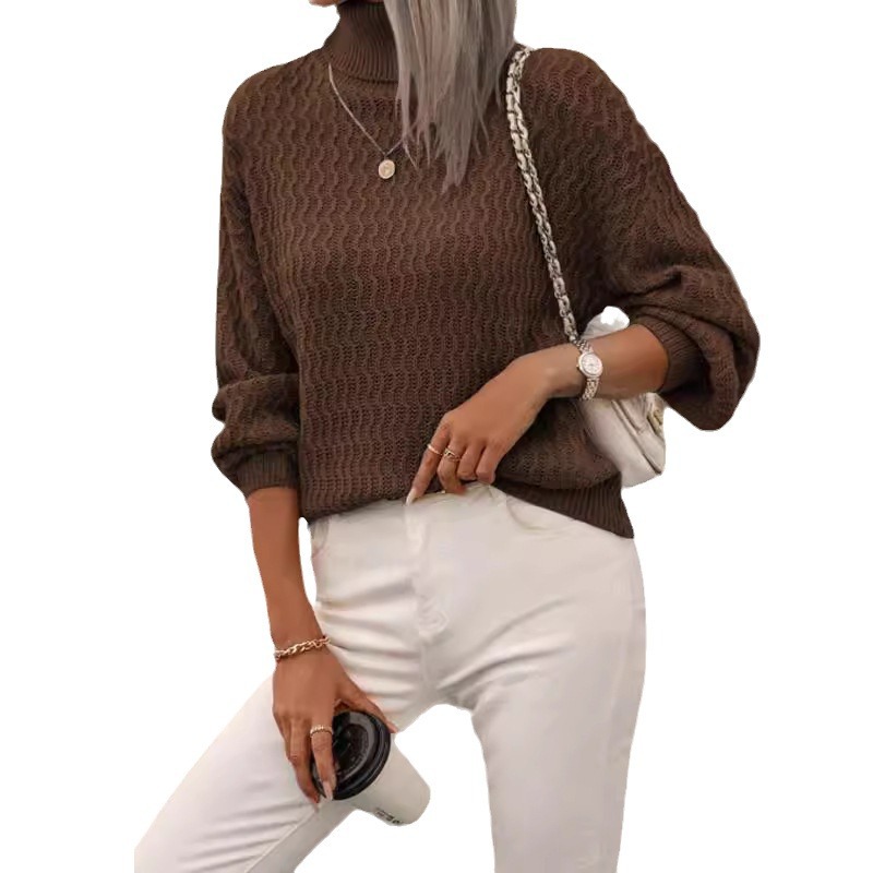 Amazon autumn and winter turtleneck knitted top cross-border foreign trade women's loose solid color pullover long-sleeved sweater sweater