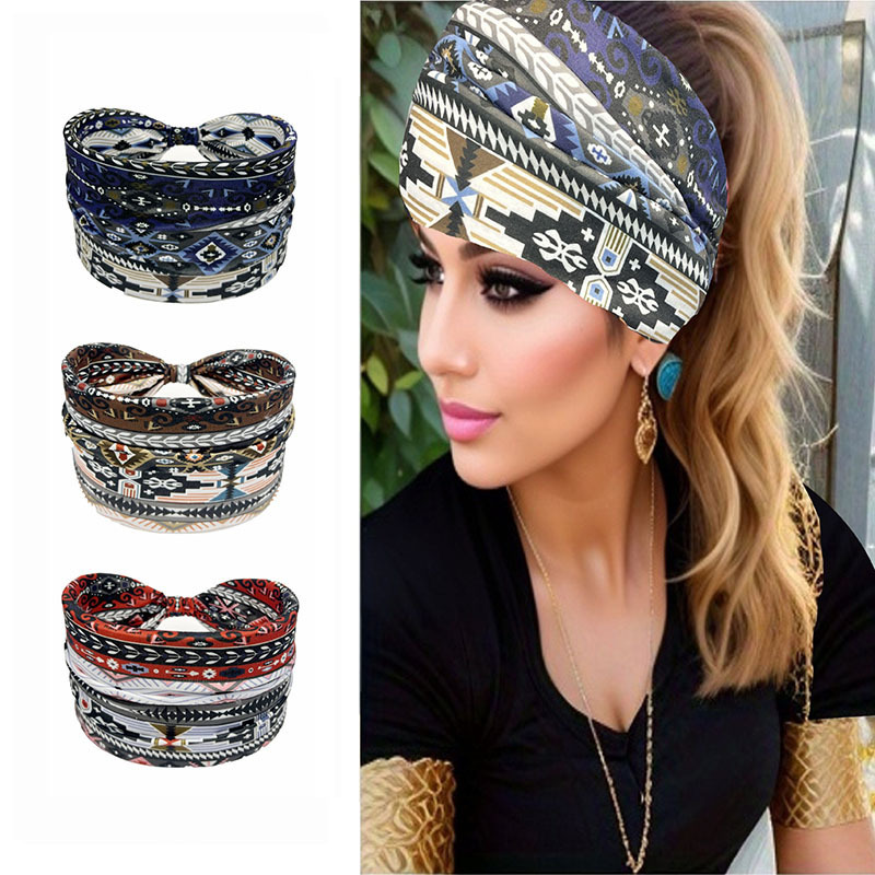 Cross-border Bohemian Women's Cotton Wide Headband Non-slip Elastic Sweat Hair Band Soft Fabric Women's Hair Band