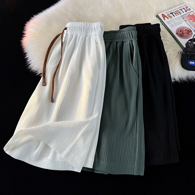 Directly from the Manufacturer: Men's Summer Thin Ice Silk Shorts, Cool-Feeling Five-Point Pants with a Wrinkled Texture, Affordable Basketball Shorts