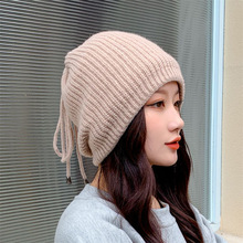 日系双层毛球学生毛线帽子围巾两用韩版冬天加厚保暖百搭针织帽女