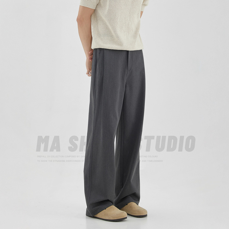 Gray Wide-Leg Casual Pants for Men 2026 New Summer Drapey Suit Pants Loose Slimming Straight-Leg Trousers Long Pants