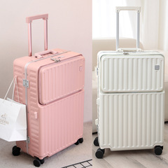 PC鋁框USB前開袋拉杆箱女硬箱開口行李箱包旅行箱登機20寸24寸男