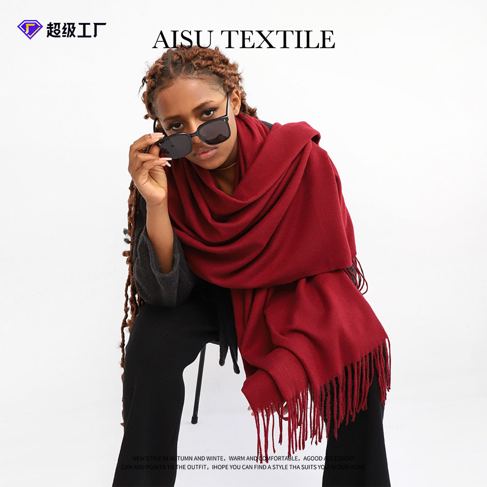 纯色仿羊绒围巾安克拉红色披肩针织欧美跨境保暖围脖长款披肩批发