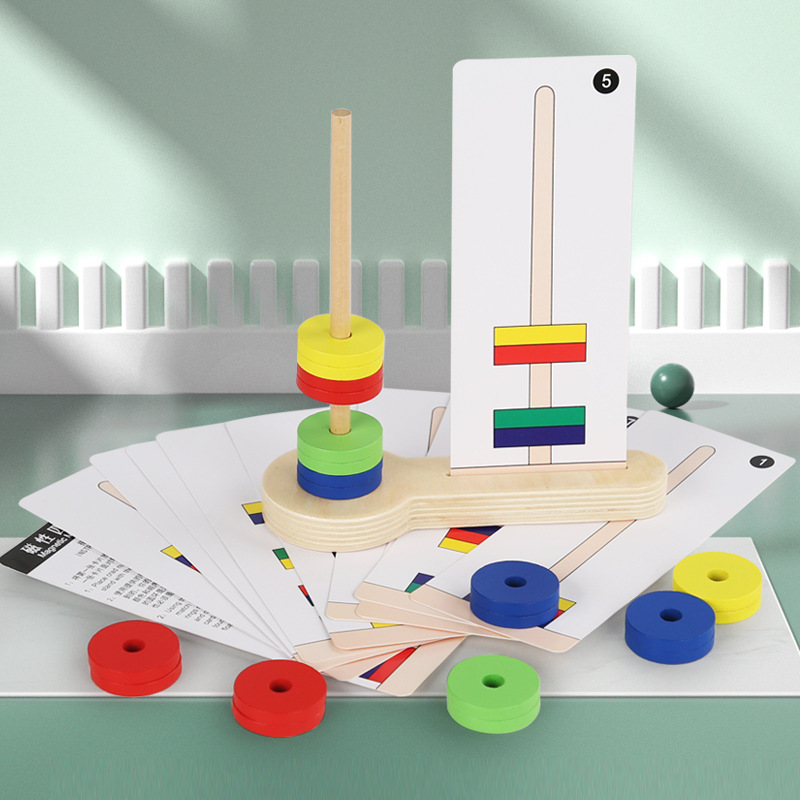 Montessori color de madera magnética columna de suspensión magnética para niños forma de anillo magnético a juego color bloques de construcción cognitivos juguete