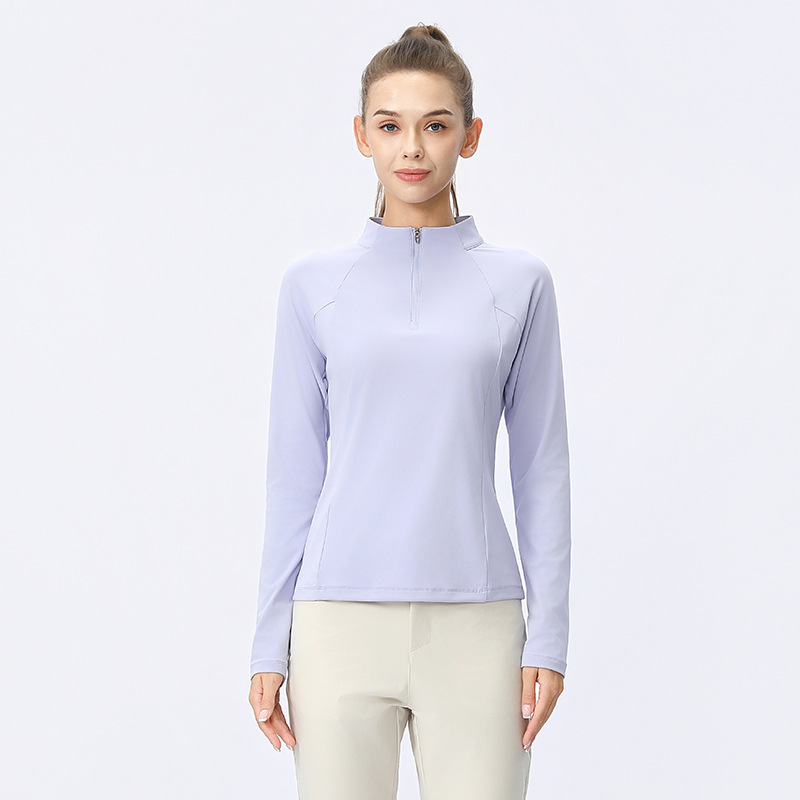 lulu camisa deportiva de yoga, cuello de mujer, delgado, medio cremallera, mangas largas desnudas, secado rápido, ropa de ejercicio al aire libre