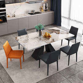 岩板餐桌长方形可伸缩变长折叠8-10人高端北欧意式极简轻奢长饭桌