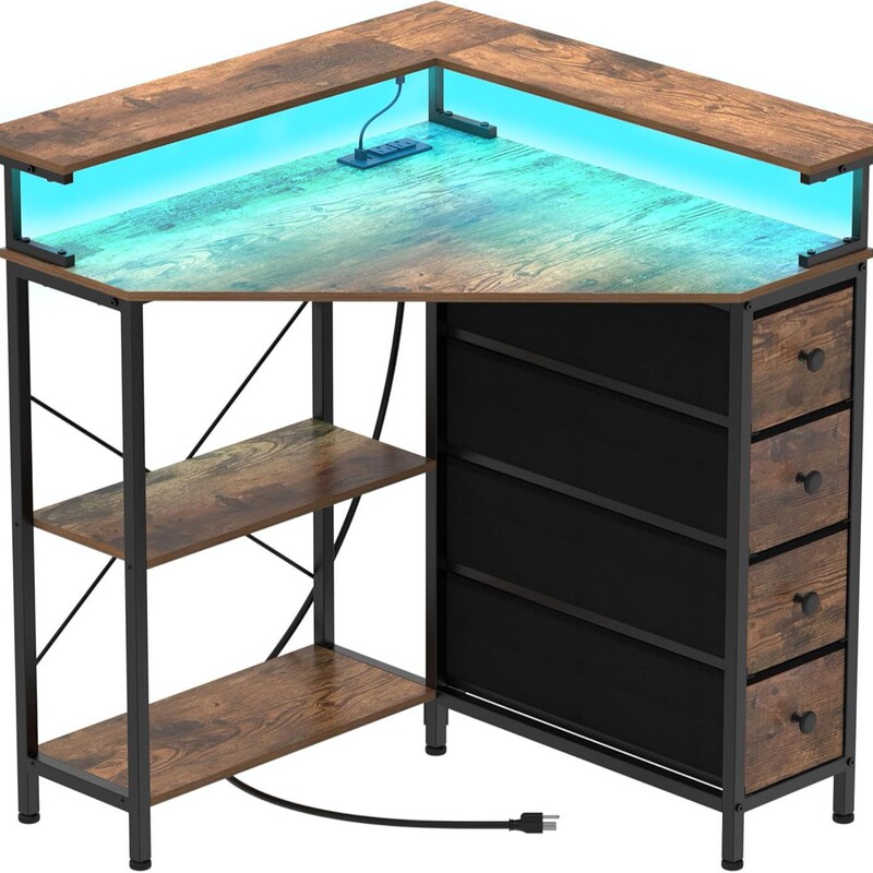 Amazon Corner Table Stand Suitable for Small Spaces 90-Degree Triangle Computer Table with Power Socket Gaming Table