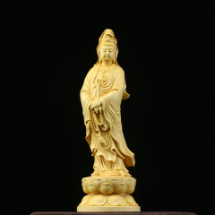 崖柏黄楊木彫り観音菩薩置物仏像客間風水玄関装飾置物木彫り工芸品