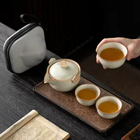 Бежевый портативный дорожный чайный набор Ru Kiln, небольшой набор, ручной чайник, чашка для чая, одна быстрая чашка, сувенирный подарок.