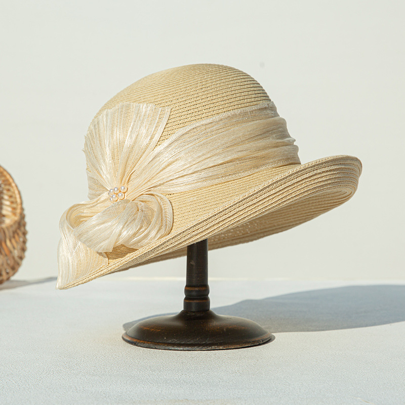 High-End Real Silk Linen Straw Hat For Women, Foldable Sun Hat, Rolled Edge Beach Hat, Summer Korean Style Versatile Sun Hat Wholesale - Thumbnail 3