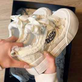 可爱大头厚底帆布板鞋女夏季学生小众百搭运动休闲圆头增高小白鞋