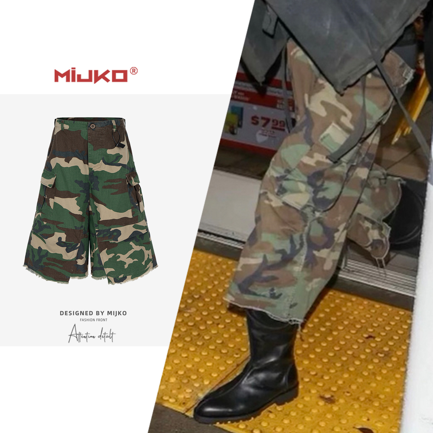 MIJKO Men's Wear Women's Spring and Summer New Products Play Less Driving Camouflage Crane Pants Buckle Waist Casual Shorts for Men and Women