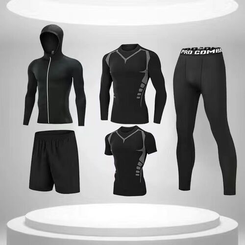 Men's gym suit running sports summer training quick-drying high elasticity tight gym clothes for morning and night running
