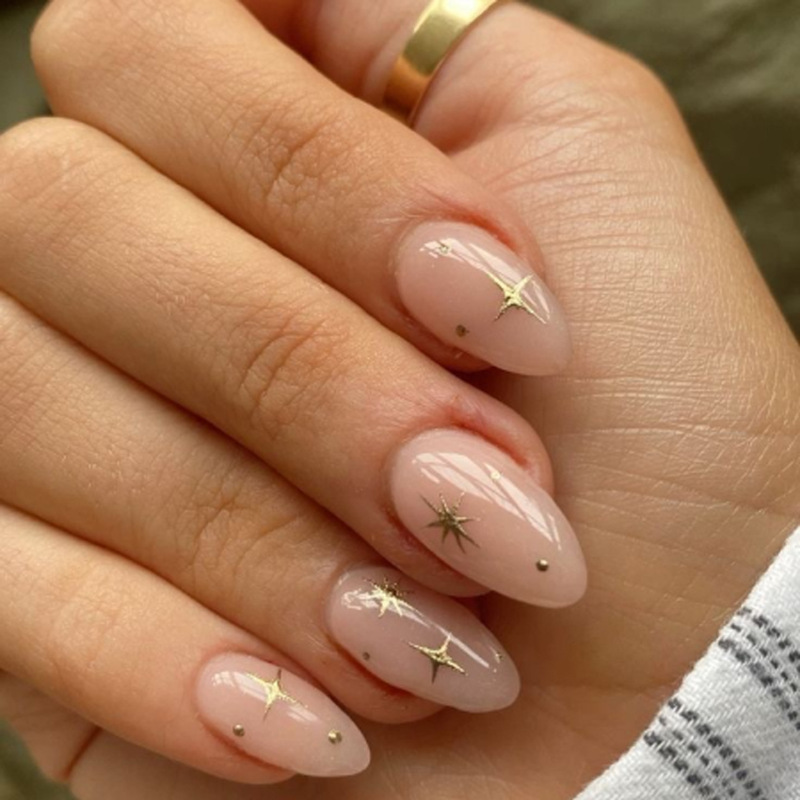 Starburst Sparkling Diamond European and American Wearable Nails Simple Short Almond Manicure Fake Nails Wholesale Fake Nails