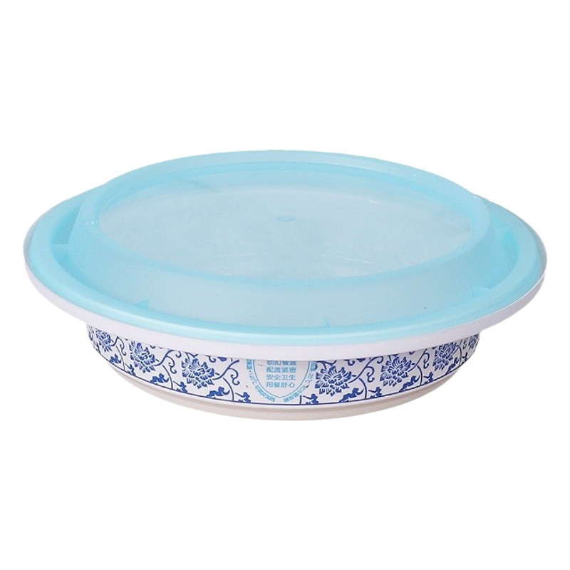 Caja de almuerzo desechable redondo 380 caja de embalaje de plástico de calidad alimentaria caja de almuerzo para llevar caja de comida rápida plato engrosado con tapa