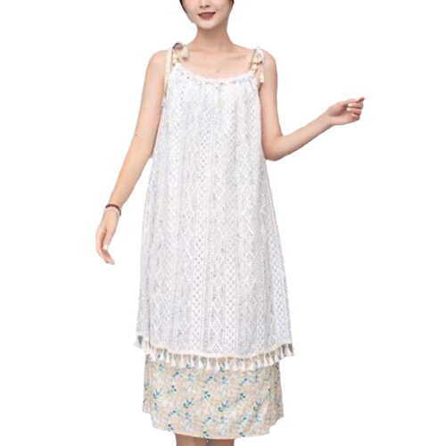 Sweet and Stylish Boutique Yunnan Ethnic Minority Style Summer Cotton Linen Net Sand Sleeveless Tank Dress
