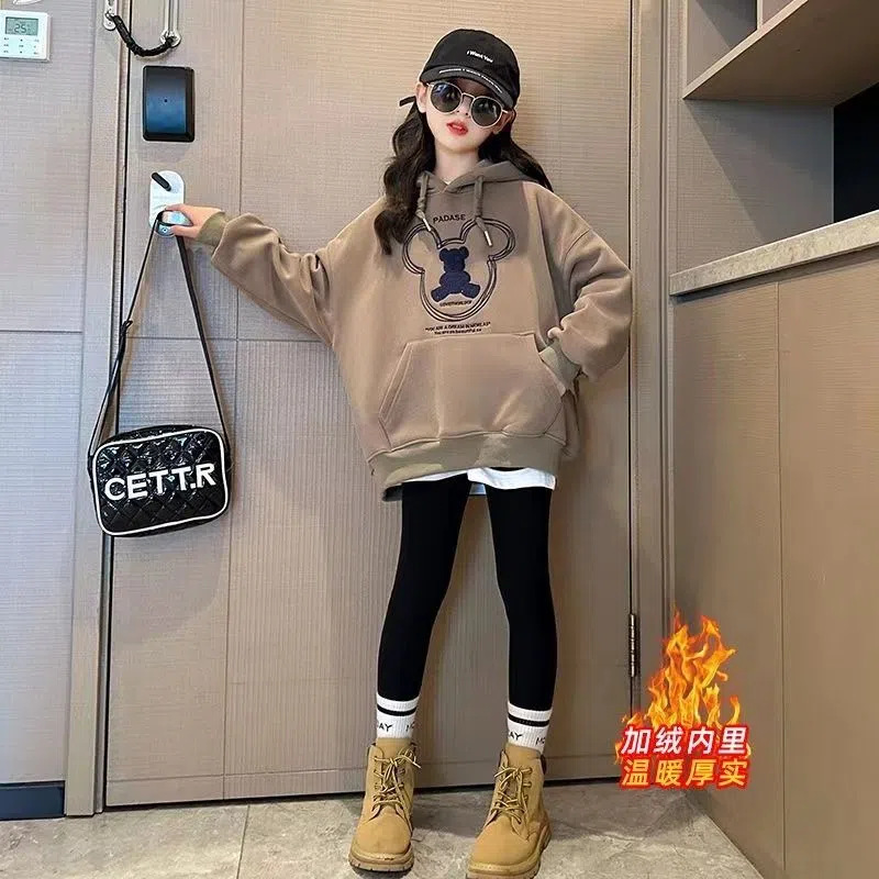 Women and Children's Thicker Sweatshirt 2024 Autumn/Winter New Trend Children's Winter Full Fleece Top for Older Girls