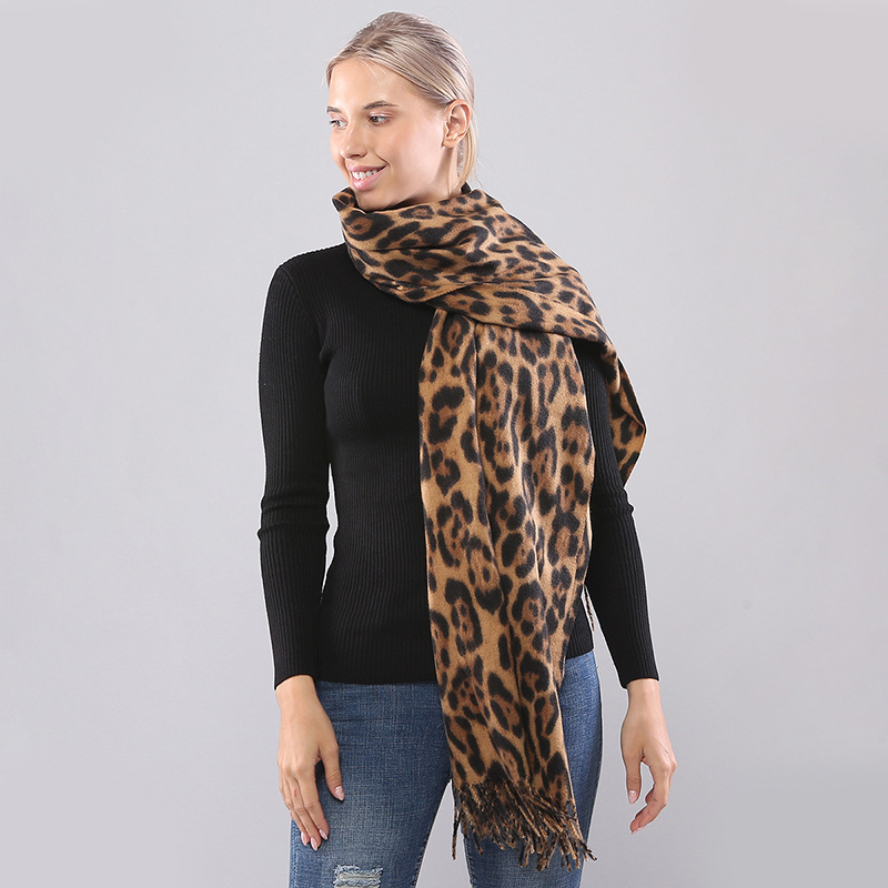 New Autumn and Winter Long Scarf with Leopard Print Tassels Double-sided Air-conditioned Room for Warmth Thickened Outer Layer with Shawl_voghion.com