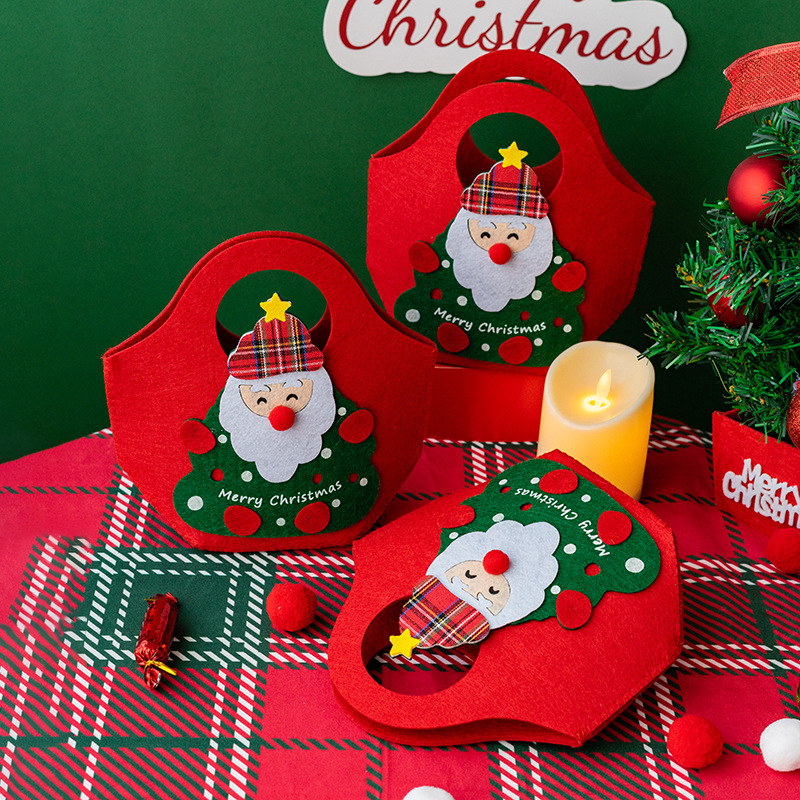 圣诞节毛毡布礼物袋烘焙糖果饼干零食平安夜礼品袋可爱手提苹果盒