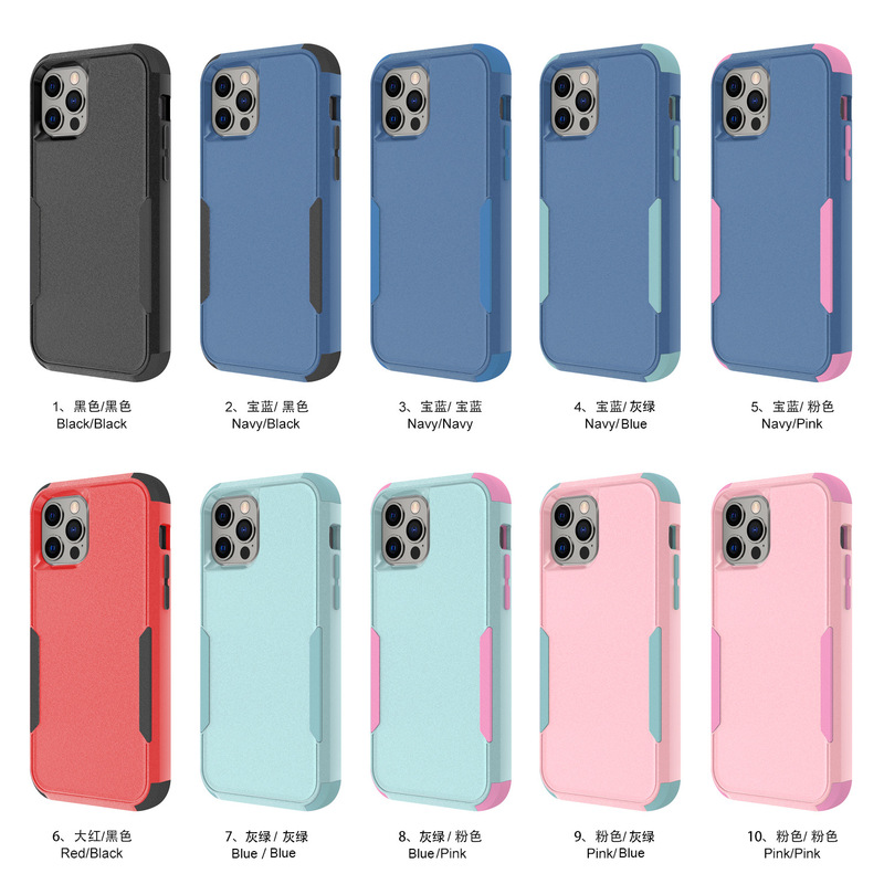 Foreign Trade iPhone16PRO Commuter Samsung S24U Apple 15 Three-in-One Two-Color Drop-Resistant Phone Case