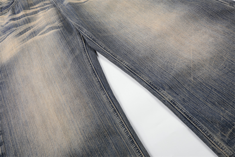 Men's Retro Blue Washed Whiskered Wide Leg Scimitar Jeans Casual Loose Fit American High Street Style Spring New Trousers For Women_mkmklike.com