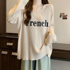 怠惰な風の大きいサイズのvネックのゆったりした長袖のtシャツの婦人服の早秋の新型の肉を遮ってカジュアルな中の長い上着の潮になります。