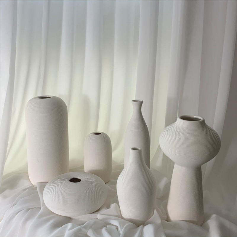 Blanco florero de cerámica decoración, llano quema, estilo silencioso, casa modelo habitación, Sala estar, antiguo estante decoración, decoración suave