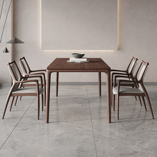 简约长方形现代黑会议桌轻奢大气长桌办公桌实木中式胡桃木餐桌椅