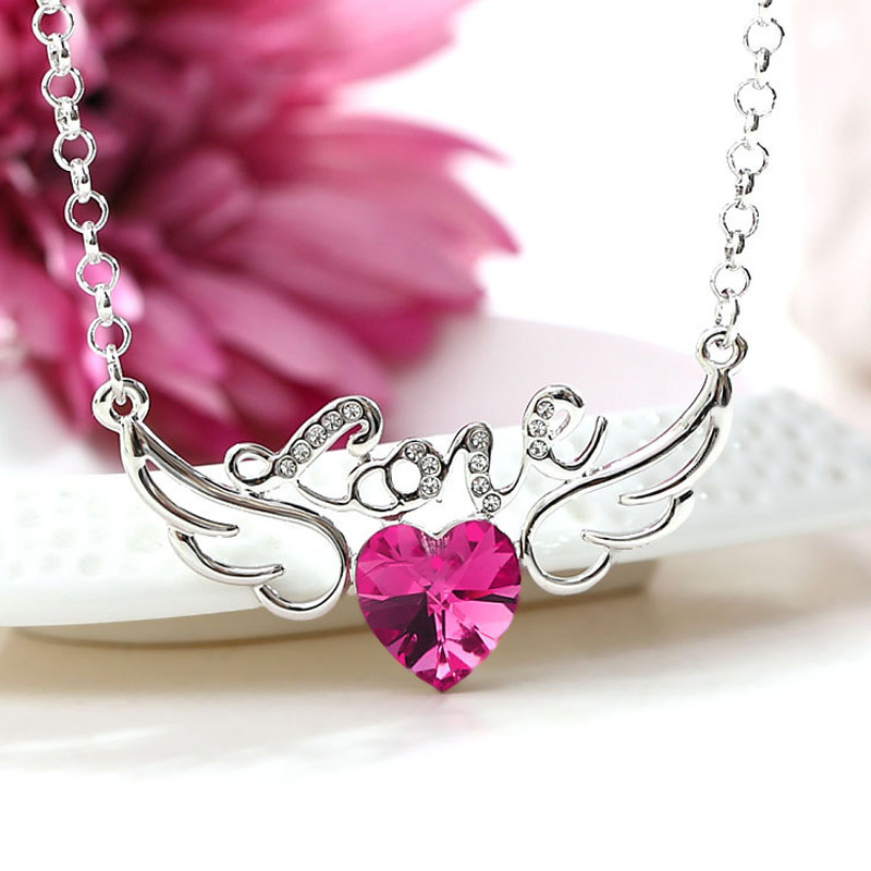 Artificial Crystal Inlay Material Necklace Classification Fashion Letter Heart Shape Wings Alloy Inlay Artificial Crystal Valentine's Day Women's Necklace