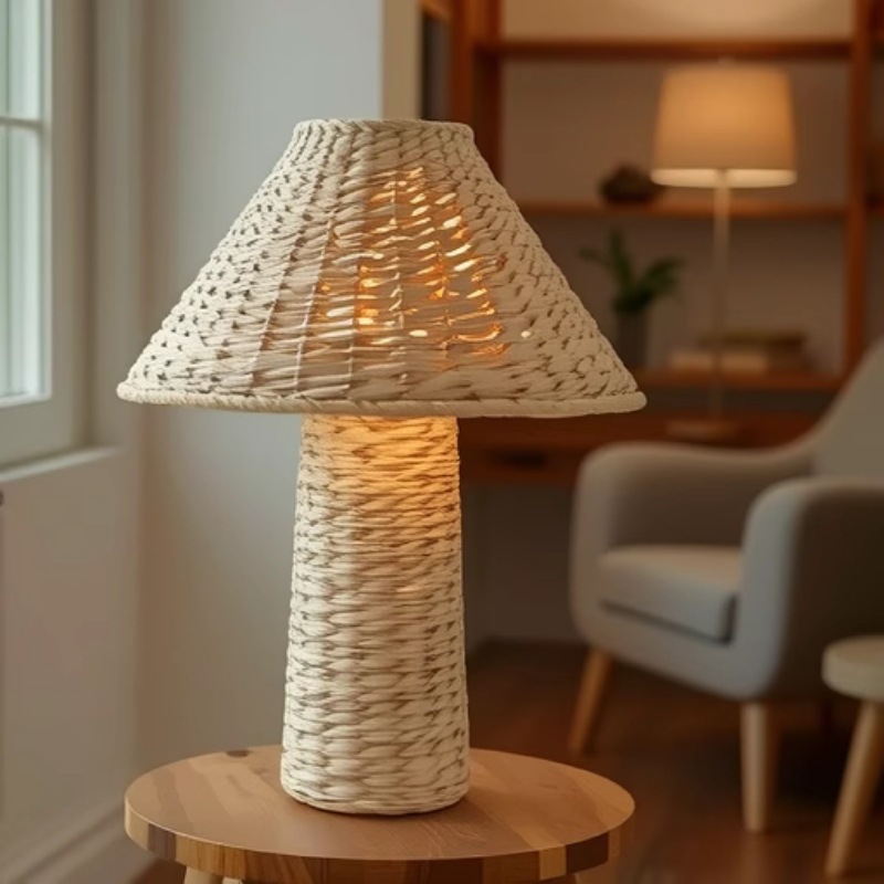 Diseñador creativo dormitorio lámpara de noche retro wabi-jifeng minimalista sala de estar sofá borde lámpara de mesa de paja nórdica