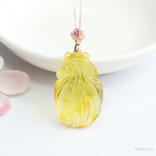 Yuyu S925 silver inlaid natural gold pendant Amber goldfish jewelry factory wholesale on behalf of HP2061411