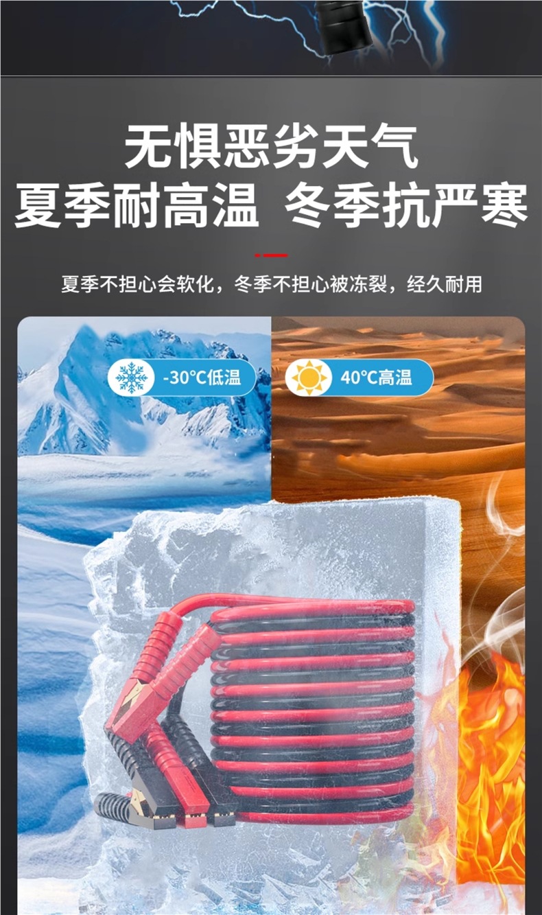 Car Jumper Cables with Thickened Pure Copper Connectors for Battery Connection
