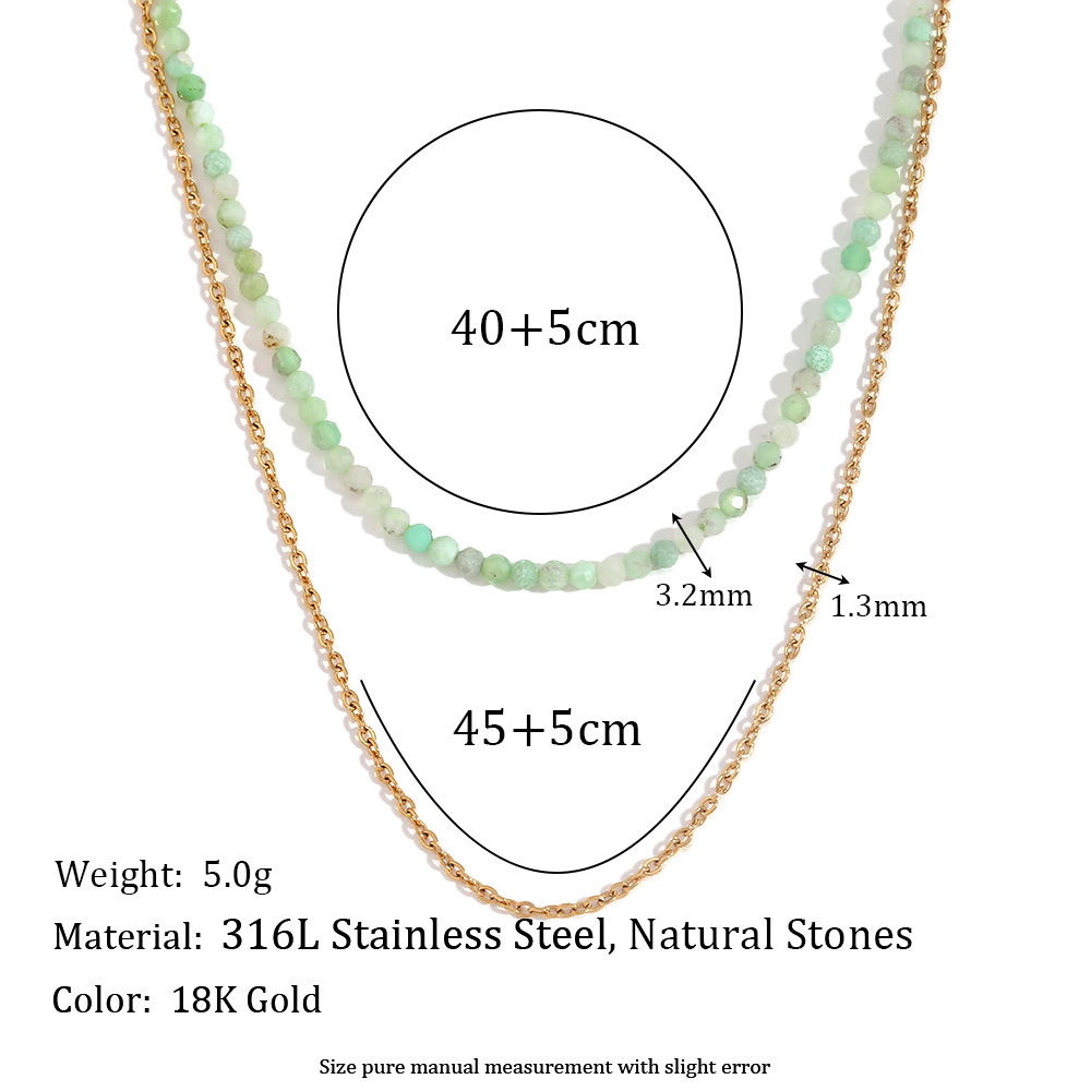 Natural Stone Beaded Stainless Steel Layered Necklace