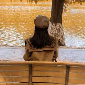 2025秋冬新款毛呢外套韩系感卡其色海军领呢子大衣女雪尼尔