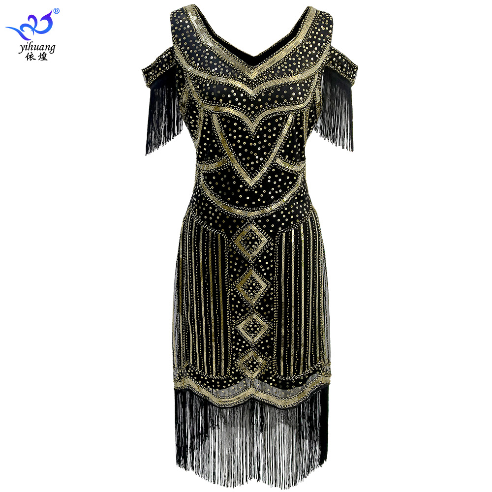 Light Luxury Vintage Sequin Dress Party Banquet Dress Gatsby Ball Tassel dress Beaded Toast Dress