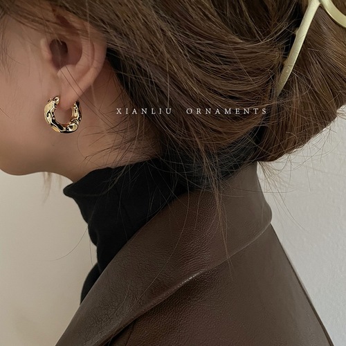 Retro metal hoop European and American niche design textured earrings light luxury cold style simple circle earrings earrings