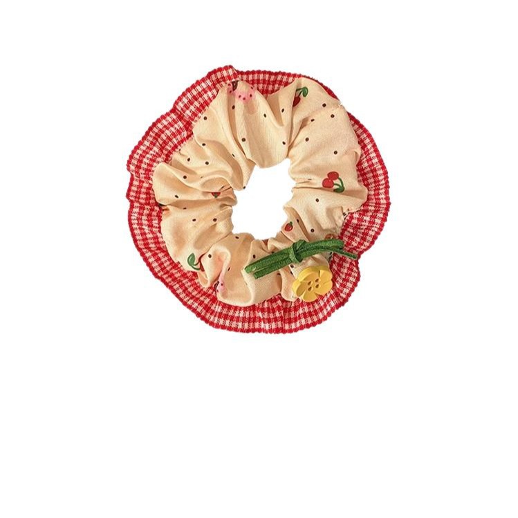 Pastoral viento intestino anillo de cabello mujer 2025 nuevo estilo de alta sensación bola de cabello cuerda de cabeza flor dulce princesa adornos de cabello cuerda