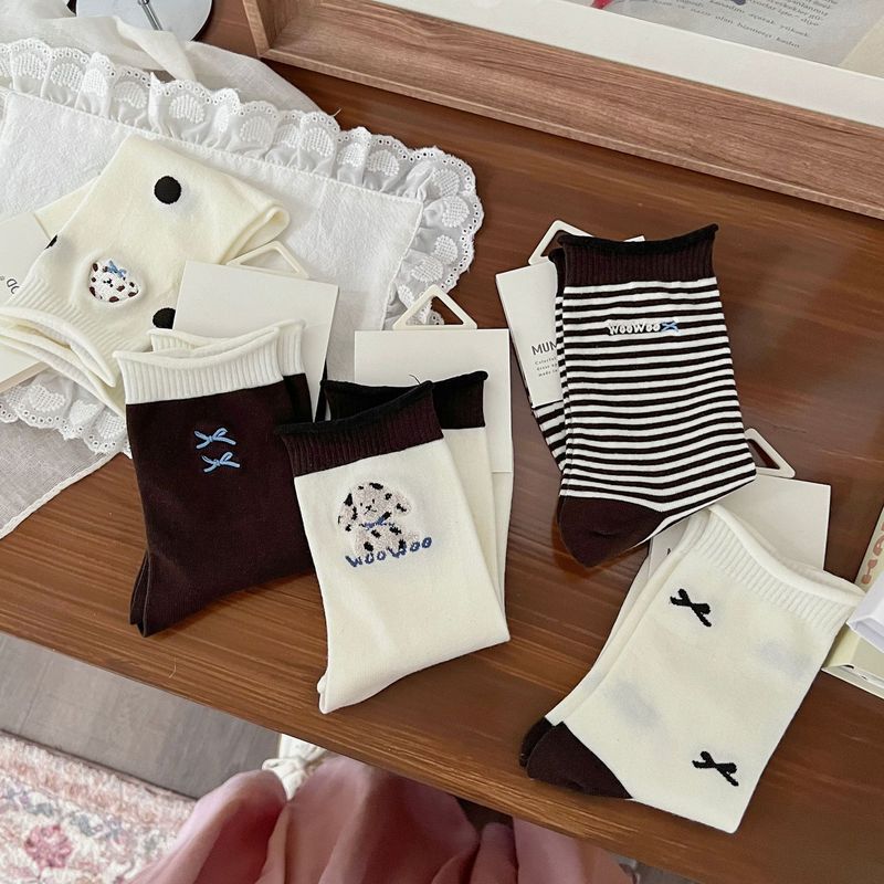 早秋上新~韩系ins袜子女条纹小狗植绒小狗女袜百搭堆堆袜百搭中筒|undefined