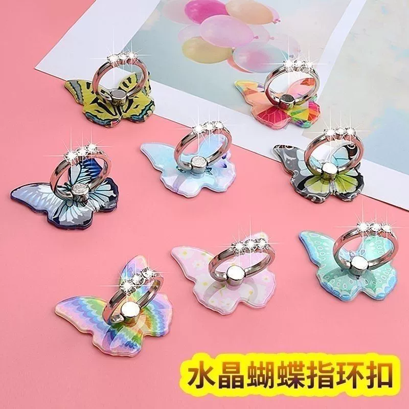 Металлическая подставка для мобильного телефона с кристаллами, красочная бабочка, креативная стильная ленивая милая настольная паста с мультяшным рисунком, универсальная