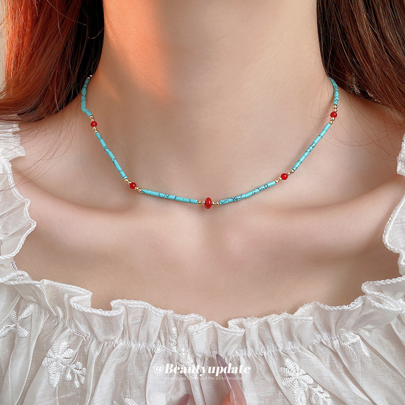 Collar de doble capa con cuentas de piedra artificial bohemia, cadena de clavícula de moda de temperamento, collar retro exquisito de alta gama