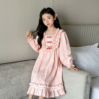 女童纯棉睡裙春秋新款长袖家居服中大童洛丽塔公主裙女孩甜美睡衣