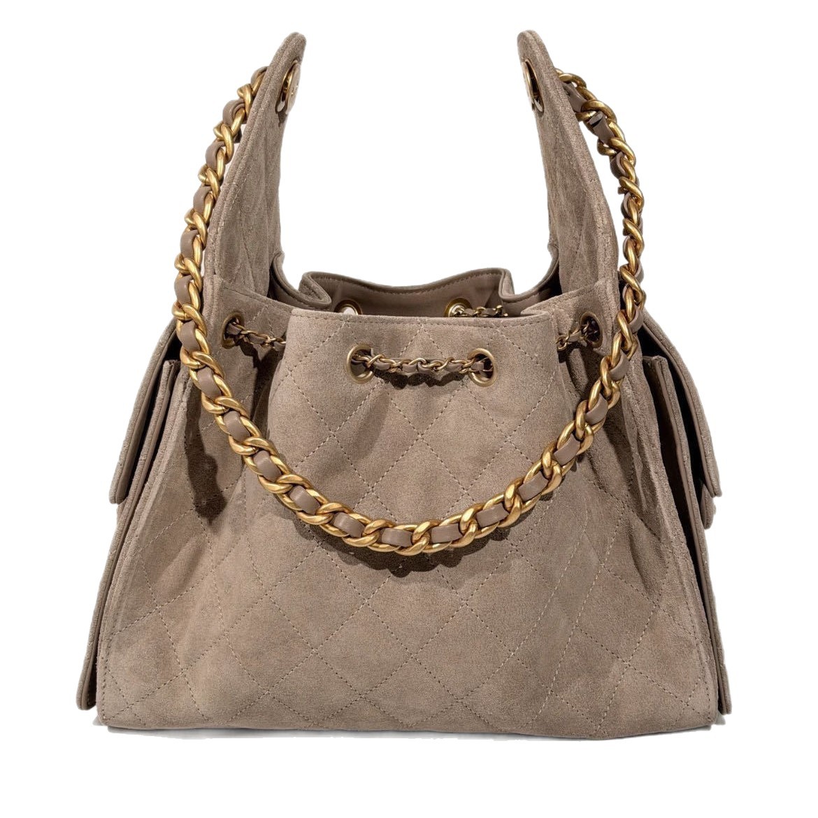 Cross-border Wholesale 25C Hippie HOBO Genuine Leather Quilted Chain Bag Drawstring Bucket Bag Underarm Bag Shoulder Bag for Women - Thumbnail 5