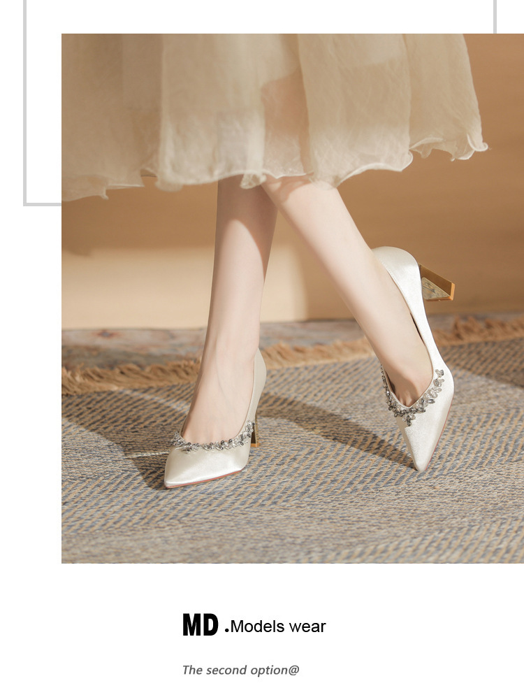 Giày cao gót nữ mũi nhọn gót dày Jingang H8096/H6096, đế mềm, gót 6 cm — Rượu sâm banh【 6cm 】 chi tiết 12