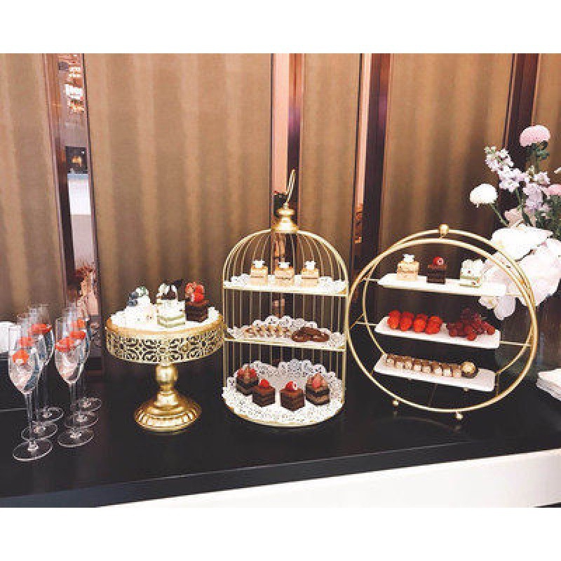 Tabla de postre de hierro forjado blanco decoración de exhibición de bandeja de pastel de estilo europeo de la tarde té de refrigeración de mesa de comida fría image 22