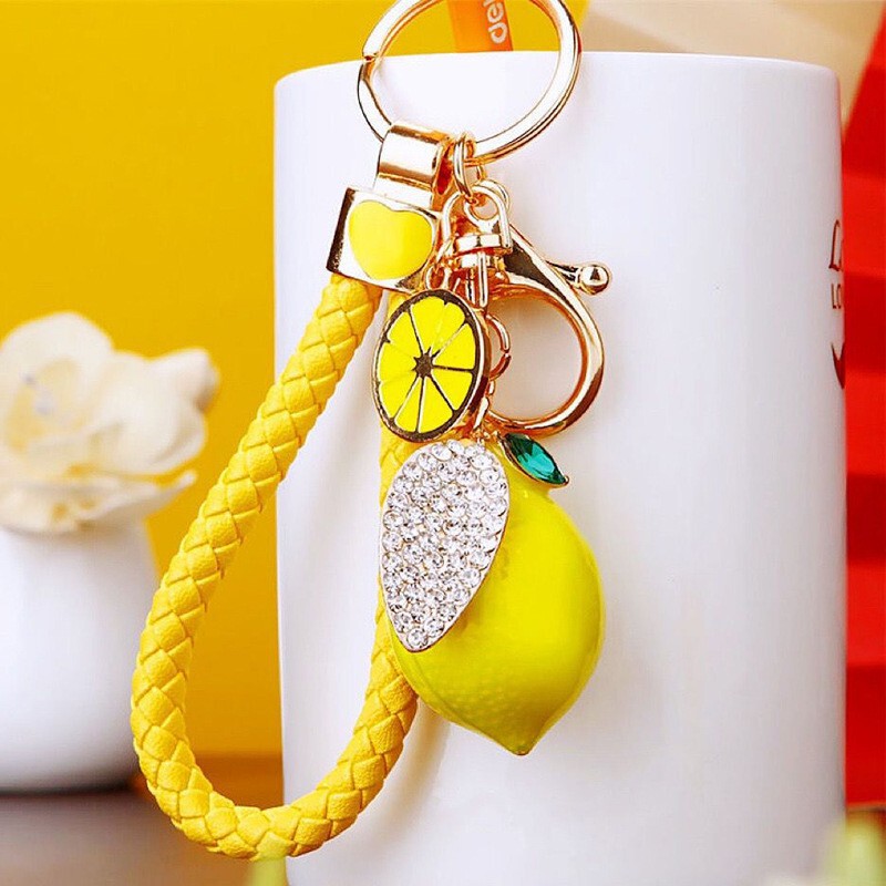 New Diamond-Encrusted Fruit Lemon Car Keychain Women's Bag Pendant Metal Key Chain Ring Couple Key Chain New Diamond-Encrusted Fruit Lemon Car Keychain Women's Bag Pendant Metal Key Chain Ring Couple Key Chain