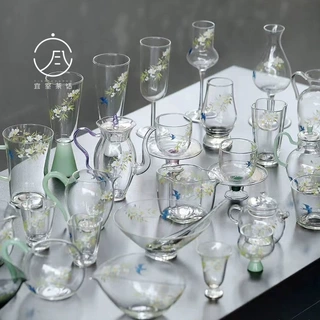 宜室茶话 2024 春归玻璃系列合集手工贴画盖碗茶壶茶杯公道杯配件
